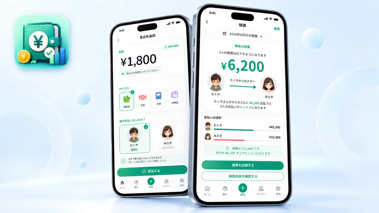 セイサンボの精算結果と支出入力の画面