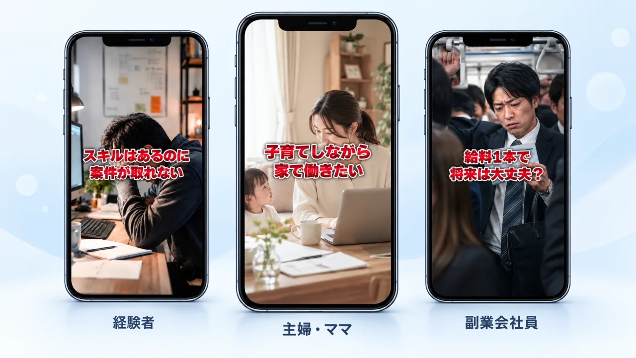 コードスルーのサービス紹介広告3パターン(経験者・主婦・ママ・副業会社員)