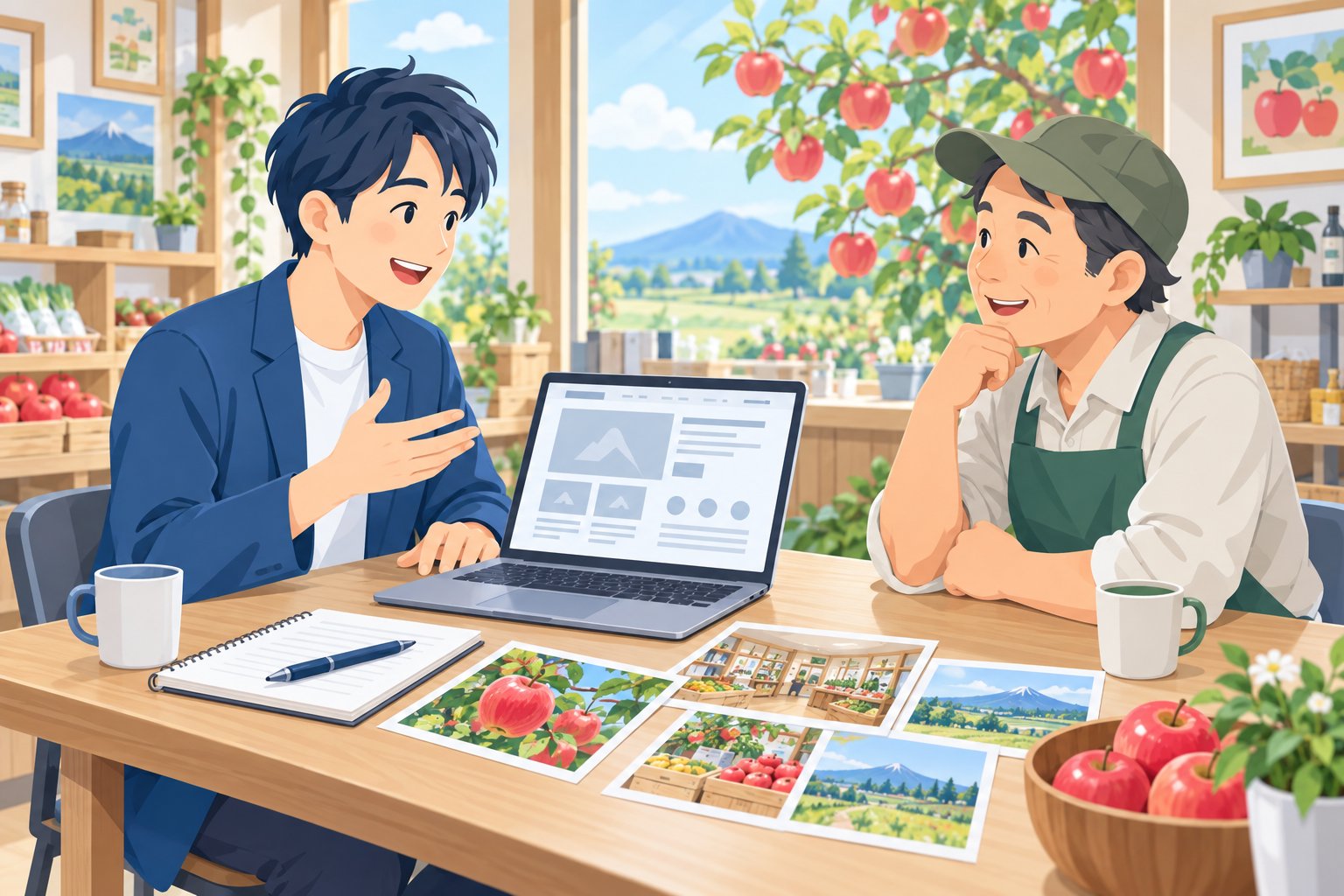 五所川原市の事業者と対面で打ち合わせをするWeb制作者